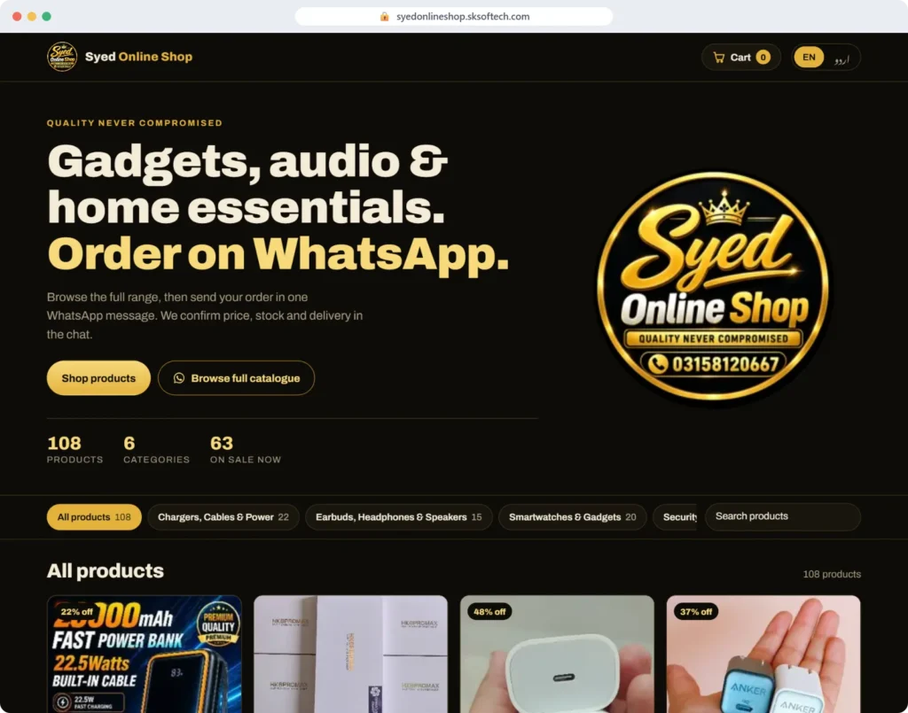 Syed Online Shop website on desktop