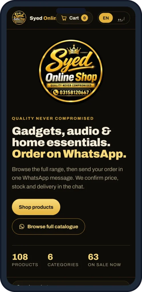 Syed Online Shop website on a phone