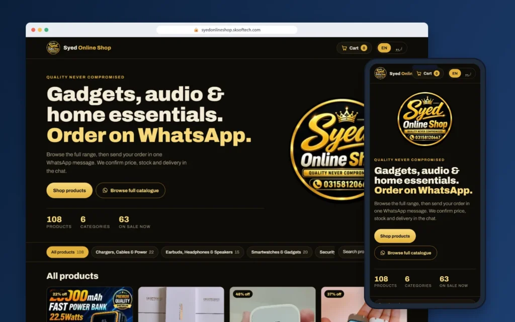 Syed Online Shop website on a laptop and a phone